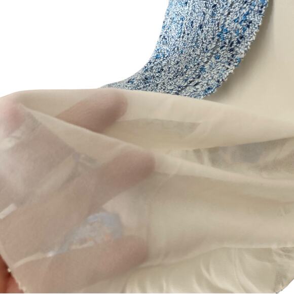 Lucky Brand Blue White Open Knit Scoop Neck Boho Knit Sweater Shirt Size Medium - Picture 12 of 16